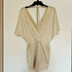 Beige Wrap Romper with Pockets
